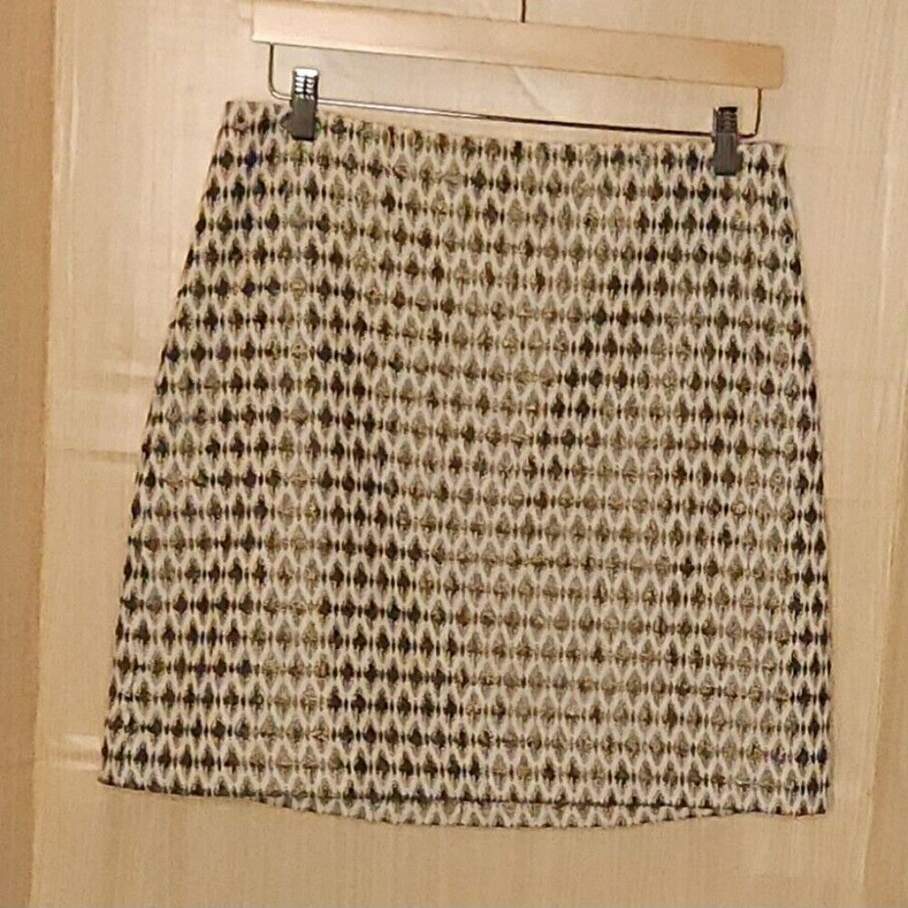 Loft Cream Gold Green Sparkle Textured Skirt 8